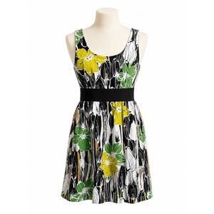 Sangria Floral Fit Flare Sleeveless Dress Sz 10 Green Yellow Black White